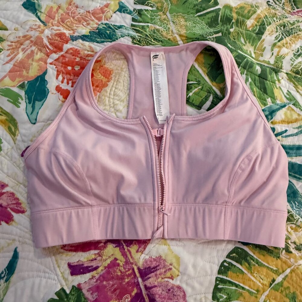 Fabletics On-The-Go Front Zip Medium Impact Sports Bra Sugar Pink Size Large - Picture 4 of 11